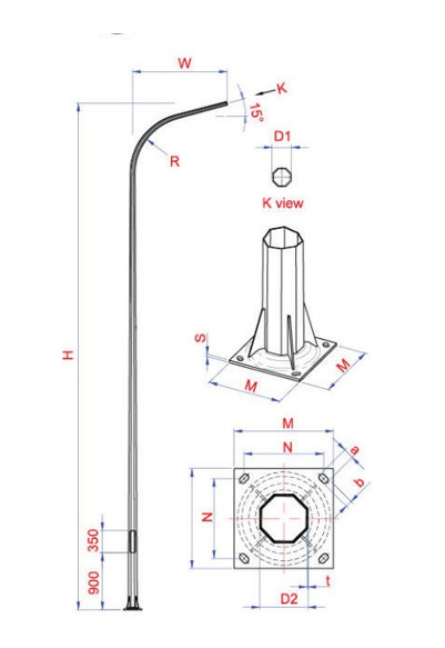 CỘT THÉP BÁT GIÁC CÔN LIỀN CẦN BG6-D56