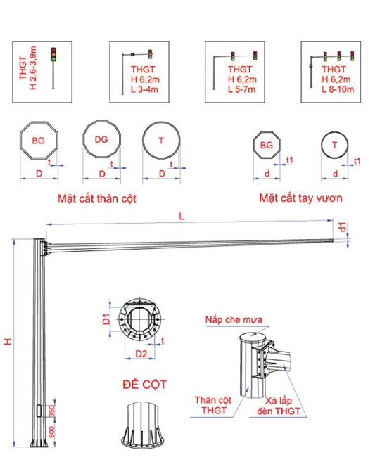 CỘT ĐÈN TÍN HIỆU GIAO THÔNG TH-BG 6,2 W4m