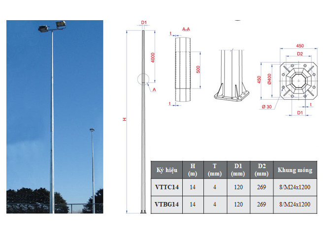 CỘT ĐÈN QUẢNG CÁO VTTC14